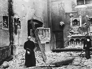 Den ødelagte kirke i Termonde