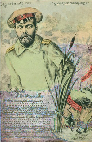 Nicolai foran en badge fra Oktober Revolutionen