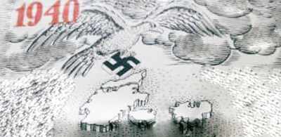 Tegning med den tyske ørn over Danmark i 1940
